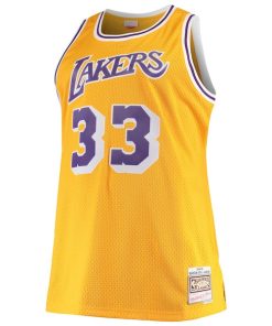 Alternative view of Kareem Abdul-Jabbar Los Angeles Lakers 1984/85 Big & Tall Hardwood Classics Swingman Jersey - Gold