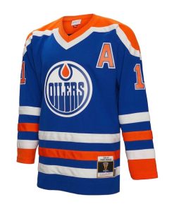 Alternative view of Mark Messier Edmonton Oilers Alternate Captain Patch 1986/87 Blue Line Player Jersey - Royal