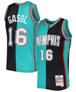 Pau Gasol Memphis Grizzlies Hardwood Classics 2001/02 Split Swingman Jersey - Black/Turquoise
