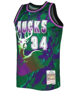 Alternative view of Ray Allen Milwaukee Bucks 1996/97 Hardwood Classics Marble Swingman Jersey - Green