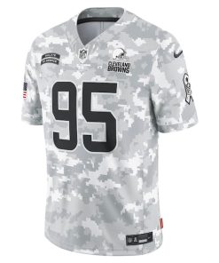 Alternative view of Myles Garrett Cleveland Browns Nike 2024 Salute to Service Limited Jersey - Arctic Camo