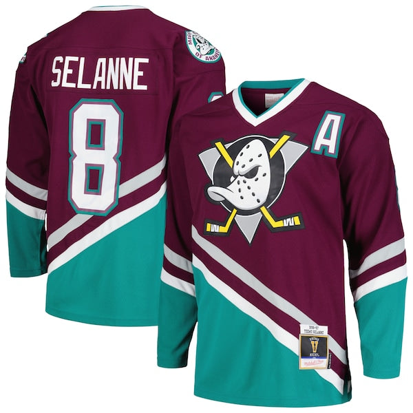 Teemu Selanne Anaheim Ducks 1996/97 Alternate Captain Patch Blue Line Player Jersey - Purple