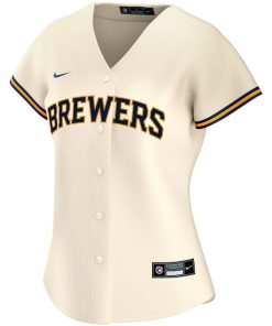Alternative view of Milwaukee Brewers Nike Women's Home Replica Custom Jersey - Cream