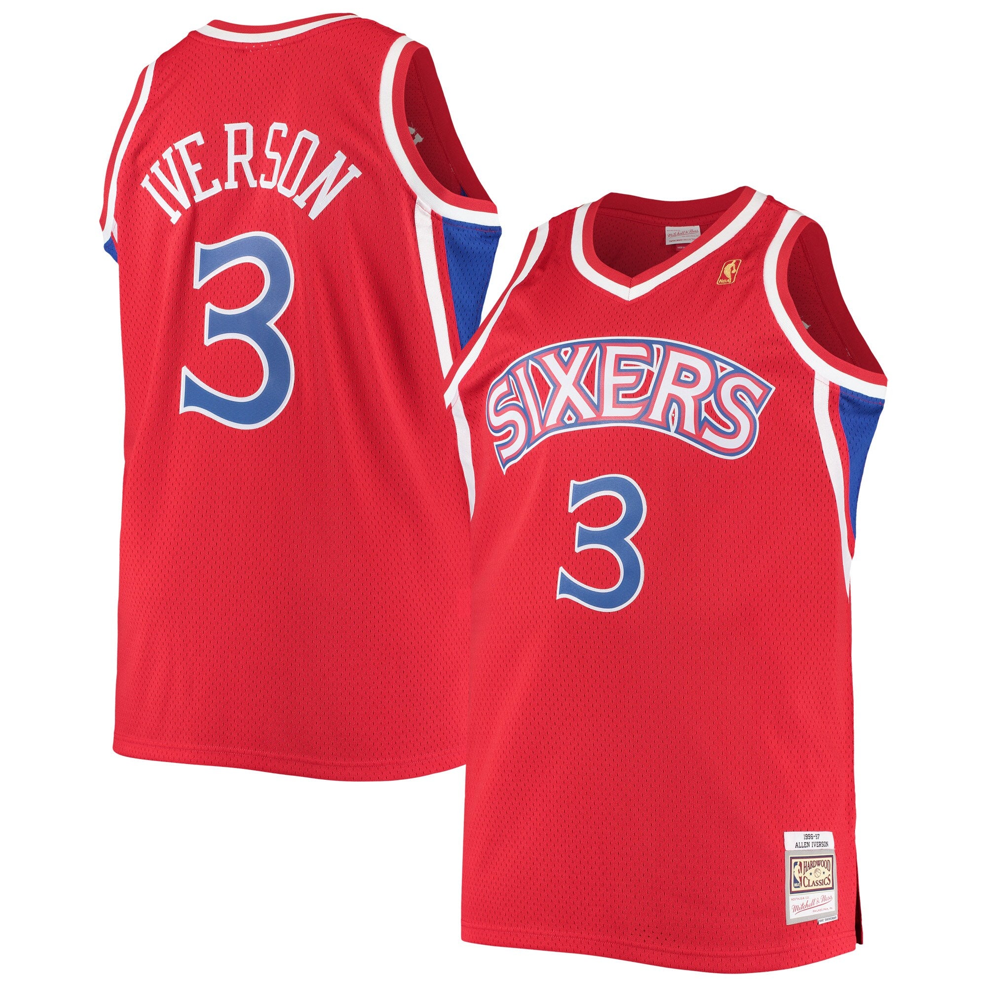 Allen Iverson Philadelphia 76ers 1996/97 Big & Tall Hardwood Classics Swingman Jersey - Royal/Black/Red/White - Image 6