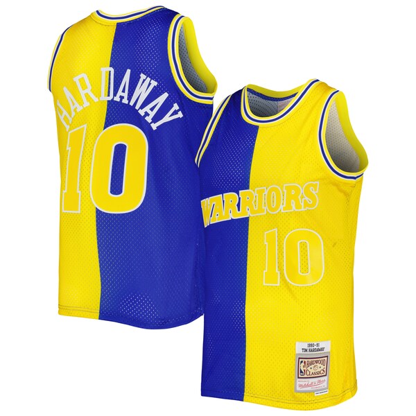 Tim Hardaway Golden State Warriors Hardwood Classics 1990/91 Split Swingman Jersey - Royal/Gold - Image 2