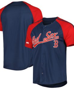 Boston Red Sox Stitches Button-Down Raglan Fashion Jersey - Navy