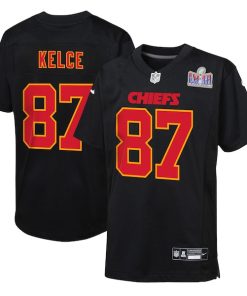 Travis Kelce Kansas City Chiefs Nike Youth Super Bowl LVIII Patch Carbon Fashion Game Jersey - Black
