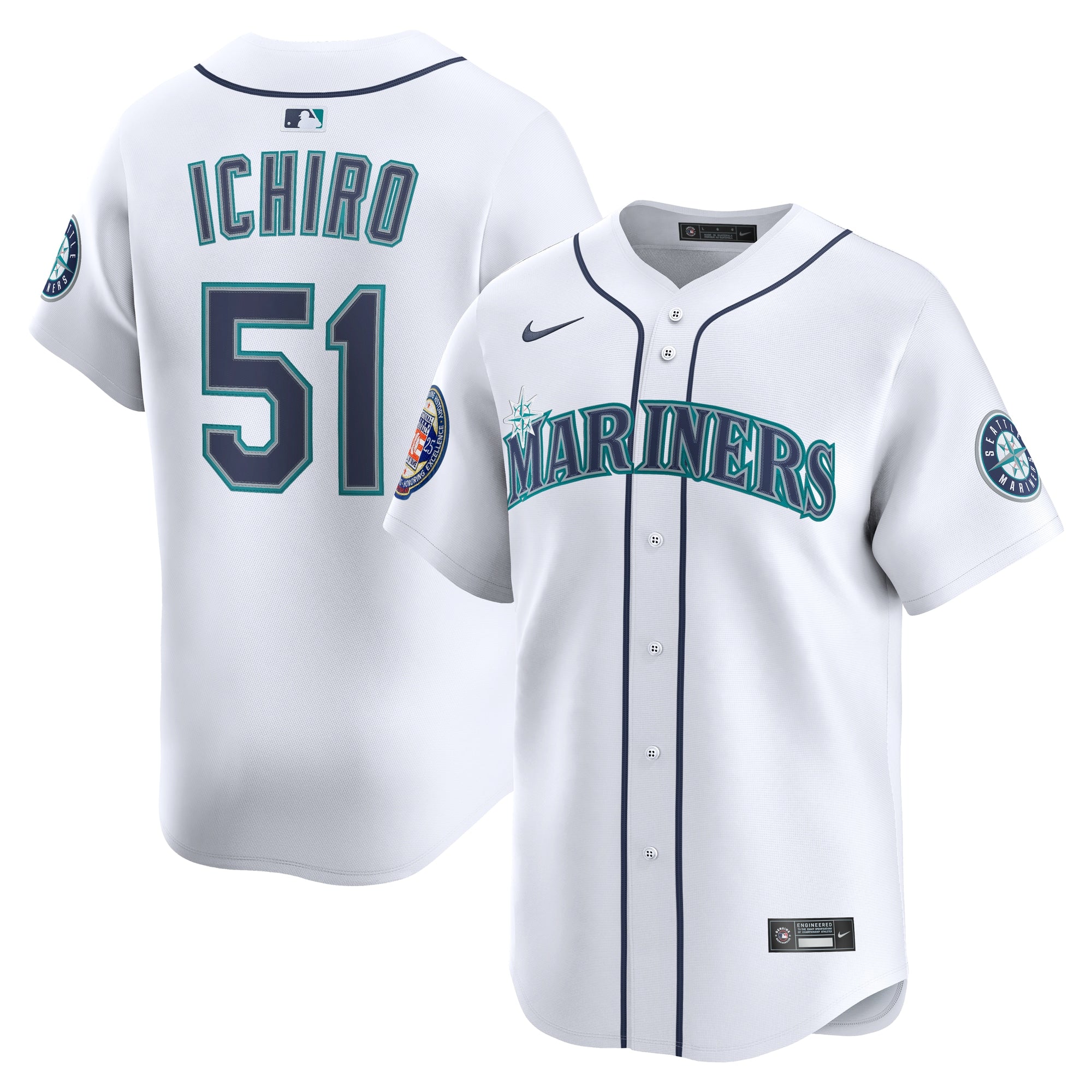 Ichiro Suzuki Seattle Mariners Nike 2025 National Baseball Hall of Fame Nike Alternate Limited Player Jersey - Aqua/White - Image 6