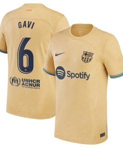 Gavi Barcelona Nike Youth 2022/23 Away Breathe Stadium Replica Player Jersey - Gold