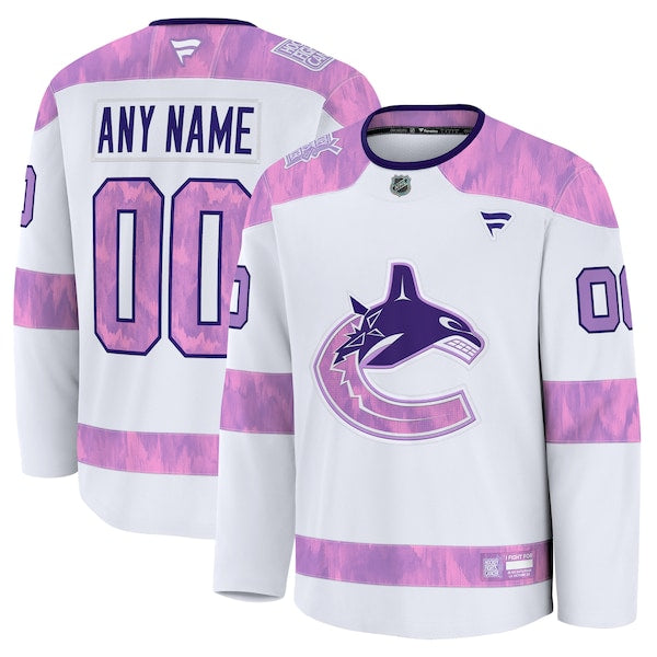 Vancouver Canucks 2024 Hockey Fights Cancer Custom Practice Jersey - White