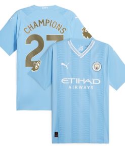Manchester City Puma 2023/24 English Premier League Champions Authentic Jersey - Sky Blue