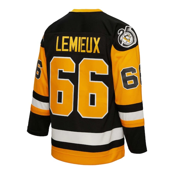 Mario Lemieux Pittsburgh Penguins Captain Patch 1991/92 Blue Line Player Jersey - Black - Image 3