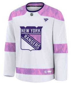Alternative view of New York Rangers  2024 Hockey Fights Cancer Practice Jersey - White