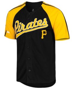 Alternative view of Pittsburgh Pirates Stitches Button-Down Raglan Fashion Jersey - Black