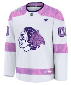 Alternative view of Chicago Blackhawks  2024 Hockey Fights Cancer Custom Practice Jersey - White