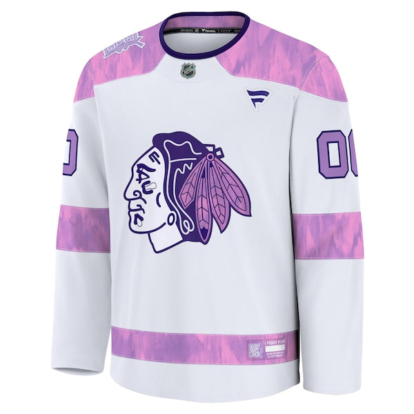Chicago Blackhawks 2024 Hockey Fights Cancer Custom Practice Jersey - White - Image 2
