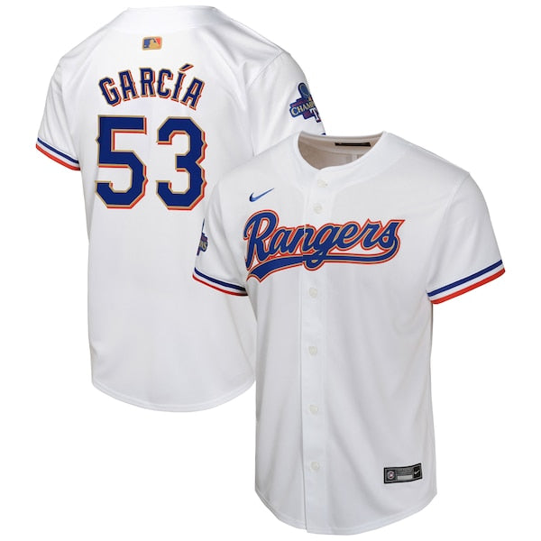 Adolis Garcia Texas Rangers Nike Youth 2024 Gold Collection Limited Player Jersey?ยจC White
