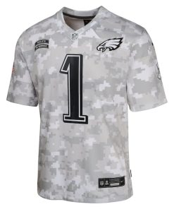 Alternative view of Jalen Hurts Philadelphia Eagles Nike Youth 2024 Salute to Service Game Jersey - Arctic Camo