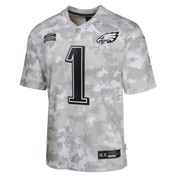 Jalen Hurts Philadelphia Eagles Nike Youth 2024 Salute to Service Game Jersey - Arctic Camo - Image 2
