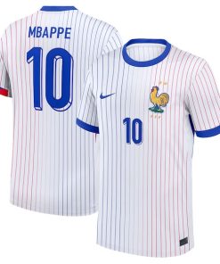 Alternative view of Kylian Mbappe France National Team Nike 2024 Away Replica Jersey - White/Blue