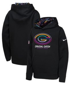 Green Bay Packers Nike Youth 2024 NFL Crucial Catch Pullover Hoodie - Black