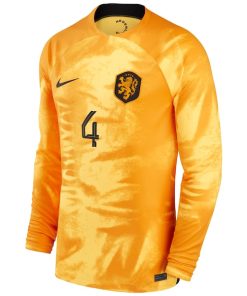 Alternative view of Virgil Van Dijk Netherlands National Team Nike 2022/23 Home Breathe Stadium Replica Player Long Sleeve Jersey - Orange