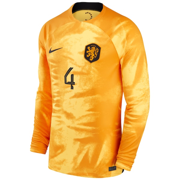 Virgil Van Dijk Netherlands National Team Nike 2022/23 Home Breathe Stadium Replica Player Long Sleeve Jersey - Orange - Image 2