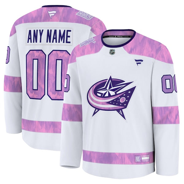 Columbus Blue Jackets 2024 Hockey Fights Cancer Custom Practice Jersey - White