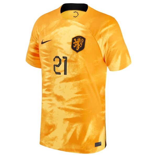 Frenkie de Jong Netherlands National Team Nike 2022/23 Home Breathe Stadium Replica Player Jersey - Orange - Image 2