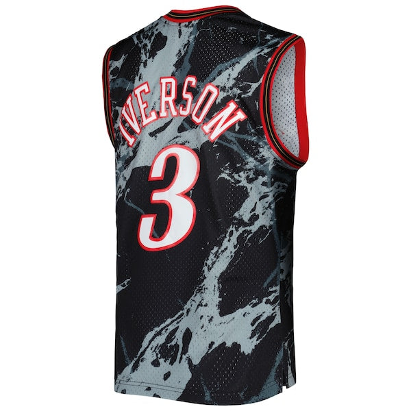 Allen Iverson Philadelphia 76ers 2000/01 Hardwood Classics Marble Swingman Jersey - Black - Image 3