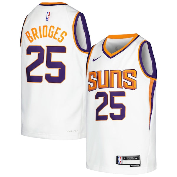 Mikal Bridges Phoenix Suns Nike Youth Swingman Jersey -Association Edition - White/Purple - Image 2