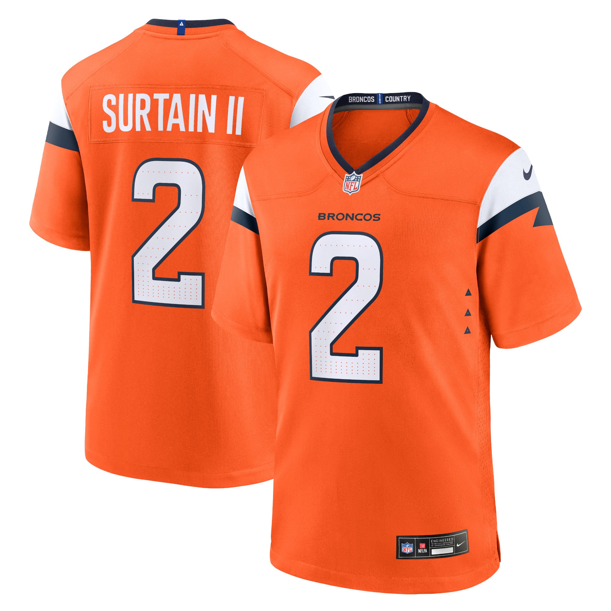 Patrick Surtain II Denver Broncos Nike Game Jersey - White/Navy/Orange - Image 6