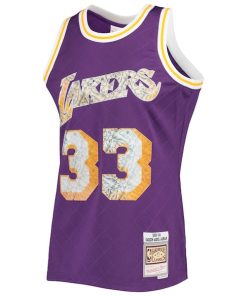 Alternative view of Kareem Abdul-Jabbar Los Angeles Lakers 1996-97 Hardwood Classics NBA 75th Anniversary Diamond Swingman Jersey - Purple