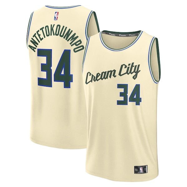 Giannis Antetokounmpo Milwaukee Bucks 2025/26 City Edition Fast Break Jersey - Cream