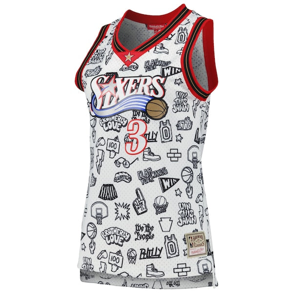 Allen Iverson Philadelphia 76ers Women's 2000 Doodle Swingman Jersey - White - Image 2