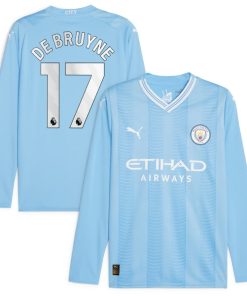 Kevin De Bruyne Manchester City Puma 2023/24 Home Replica Player Long Sleeve Jersey - Sky Blue