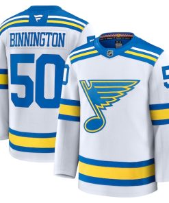 Alternative view of Jordan Binnington St. Louis Blues  Away Premium Player Jersey - White/Blue
