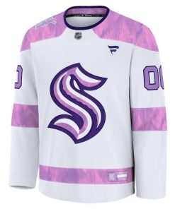 Alternative view of Seattle Kraken  2024 Hockey Fights Cancer Custom Practice Jersey - White