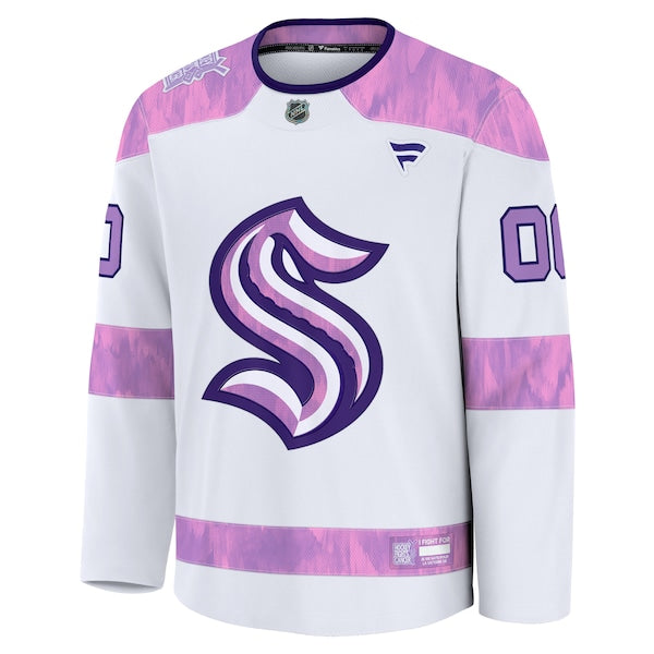 Seattle Kraken 2024 Hockey Fights Cancer Custom Practice Jersey - White - Image 2