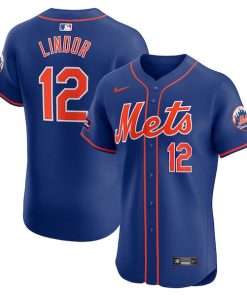 Alternative view of Francisco Lindor New York Mets Nike Alternate Elite Sponsor Patch Player Jersey - Royal