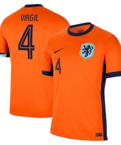 Alternative view of Virgil van Dijk Netherlands National Team Nike 2024 Home Replica Jersey - Orange/Blue