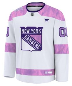 Alternative view of New York Rangers  2024 Hockey Fights Cancer Custom Practice Jersey - White
