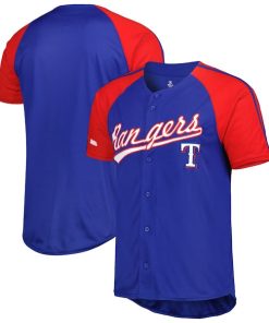 Texas Rangers Stitches Button-Down Raglan Fashion Jersey - Royal