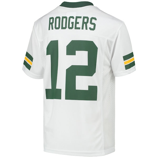 Aaron Rodgers Green Bay Packers Youth Replica Player Jersey - White/Green - Image 4