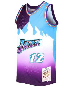 Alternative view of John Stockton Utah Jazz Hardwood Classics 1996/97 Split Swingman Jersey - Purple/Turquoise