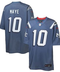 Drake Maye New England Patriots Nike Youth 2025 Rivalries Collection Game Jersey - Storm Blue