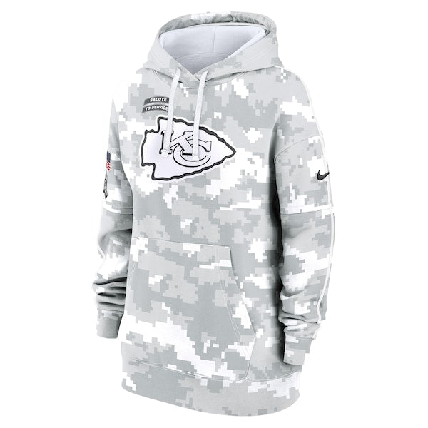 Kansas City Chiefs Nike Women's 2024 Salute To Service Club Fleece Pullover Hoodie - Arctic Camo - Image 2
