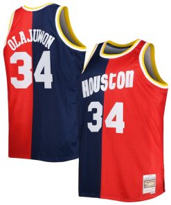 Hakeem Olajuwon Houston Rockets Big & Tall Hardwood Classics 1993/94 Split Swingman Jersey - Navy/Red