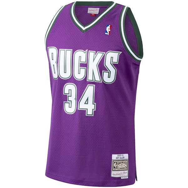 Ray Allen Milwaukee Bucks 2000/01 Hardwood Classics Swingman Jersey - Purple - Image 2