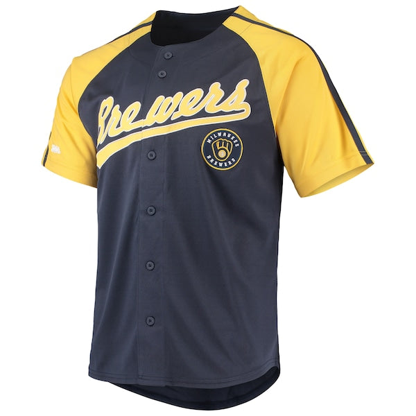 Milwaukee Brewers Stitches Button-Down Raglan Replica Jersey - Navy - Image 2